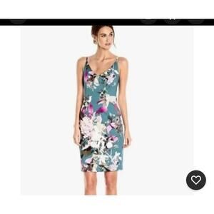 $345 BLACK HALO Jevette Sheath Dress in Water Bloom Spaghetti Straps sz 6